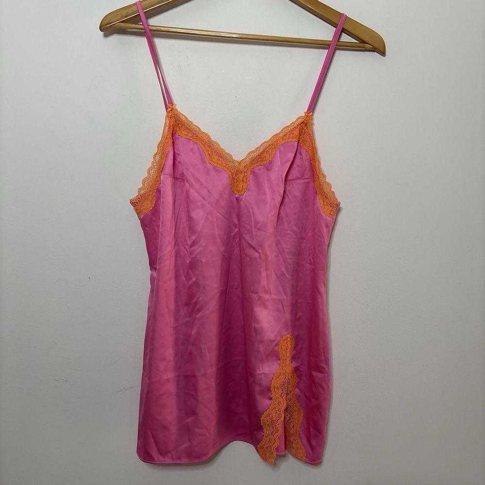 Victoria's Secret Pink and Orange Satin Lace Slip Chemise